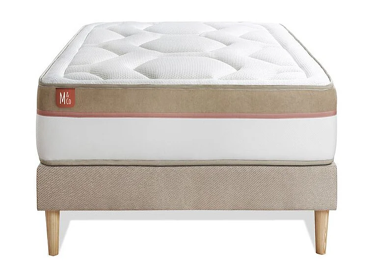 Ensemble LE COSY 90x200cm Mémoire de forme 7 zones de confort - Ep. 30cm + sommier kit Beige