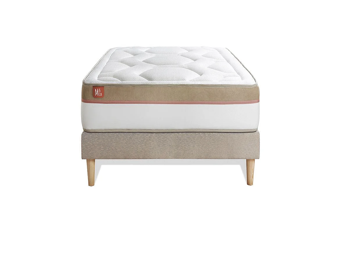 Ensemble LE COSY 90x200cm Mémoire de forme 7 zones de confort - Ep. 30cm + sommier kit Beige