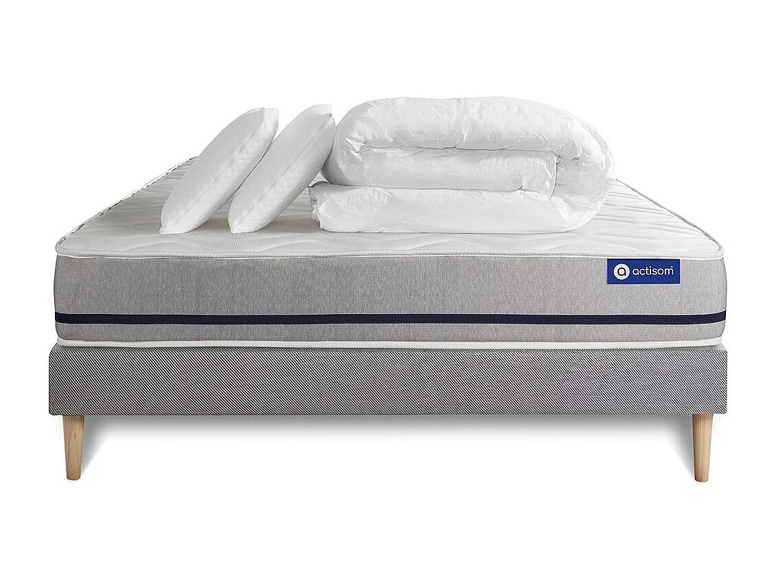 Pack prêt à dormir matelas 180x200 ACTIFLEX SOFT 3zones de confort + sommier KIT gris + 2 oreillers + couette