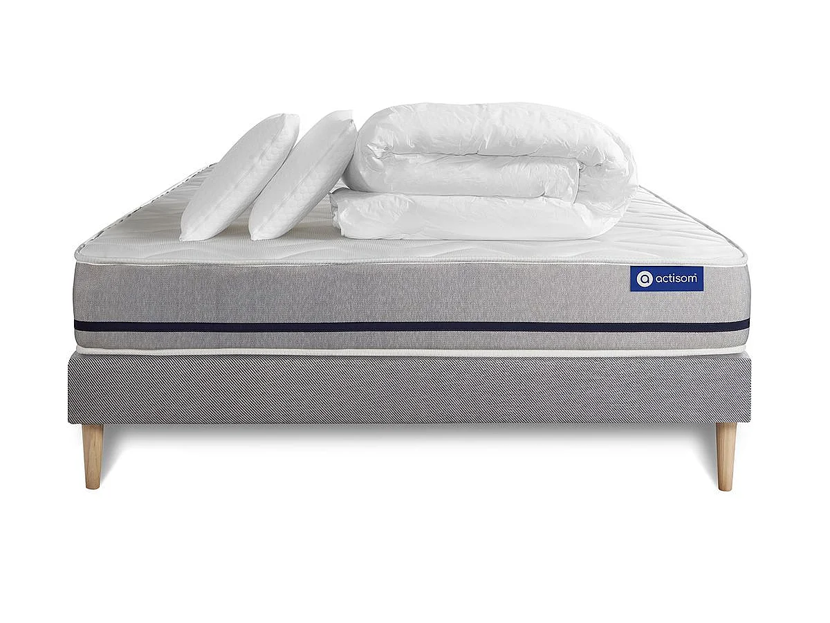 Pack prêt à dormir matelas 180x200 ACTIFLEX SOFT 3zones de confort + sommier KIT gris + 2 oreillers + couette