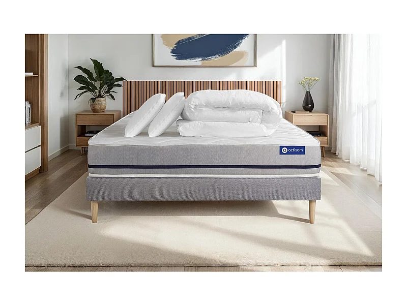 Pack prêt à dormir matelas 180x200 ACTIFLEX SOFT 3zones de confort + sommier KIT gris + 2 oreillers + couette