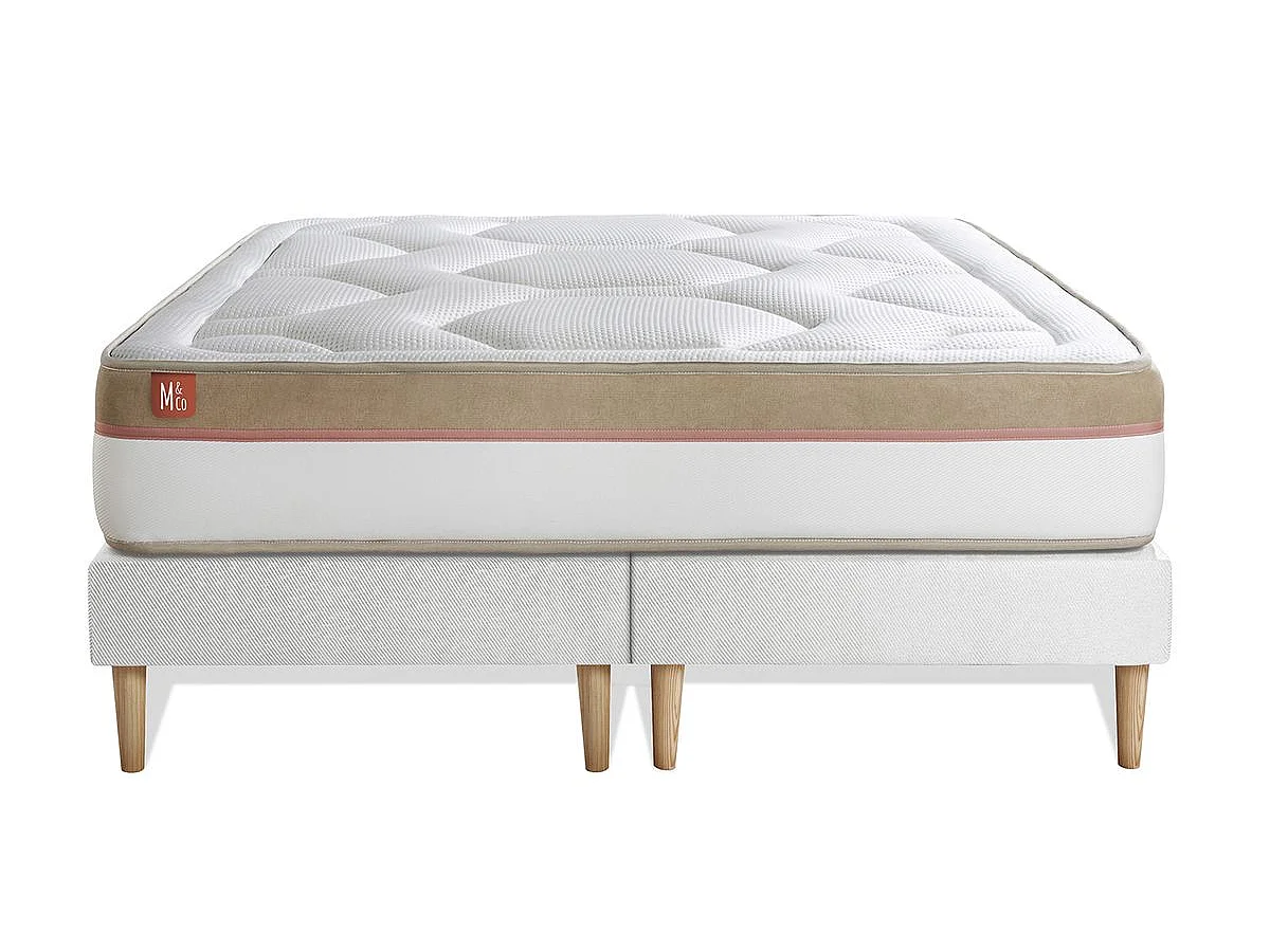 Ensemble LE COSY 200x200cm Mémoire de forme 7 zones de confort - Ep. 30cm + double sommiers Blanc