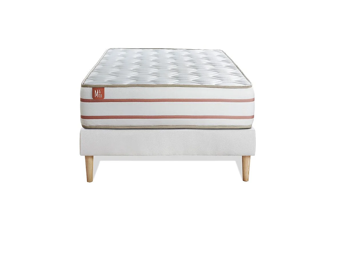 Ensemble LE DOUX 90x200cm Mémoire de forme 3 zones de confort - Ep. 24cm + sommier kit Blanc