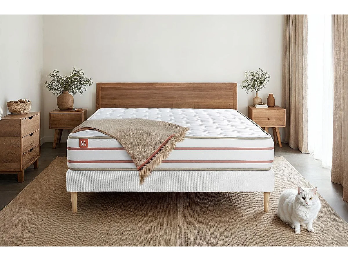 Ensemble LE DOUX 90x200cm Mémoire de forme 3 zones de confort - Ep. 24cm + sommier kit Blanc
