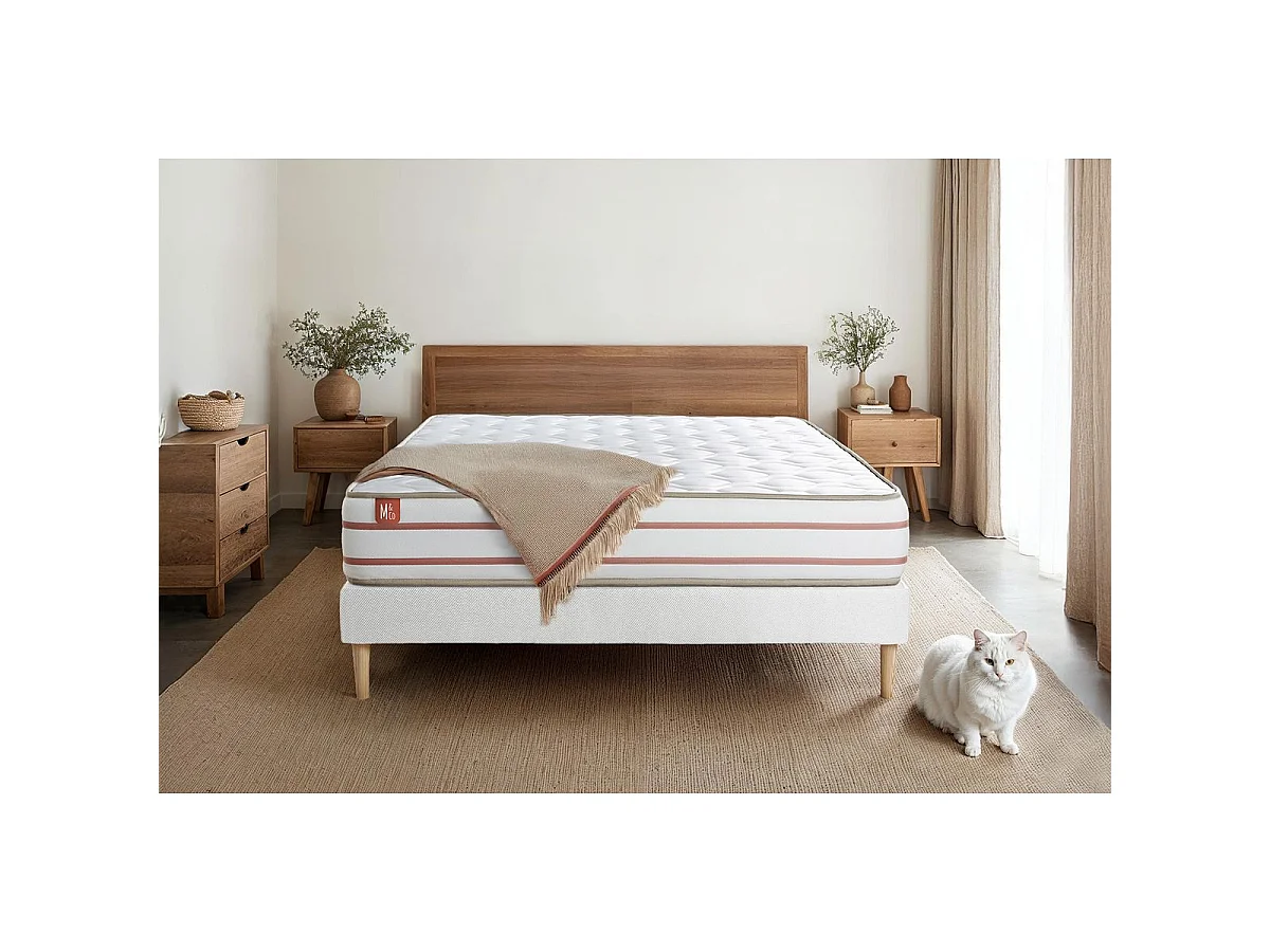 Ensemble LE DOUX 90x200cm Mémoire de forme 3 zones de confort - Ep. 24cm + sommier kit Blanc