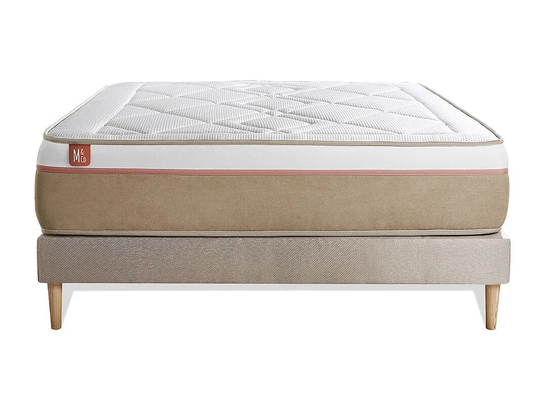 Ensemble LE SOYEUX 140x190cm Ressorts ensachés + Mémoire de forme BioVisco - Ep. 24cm + sommier Beige