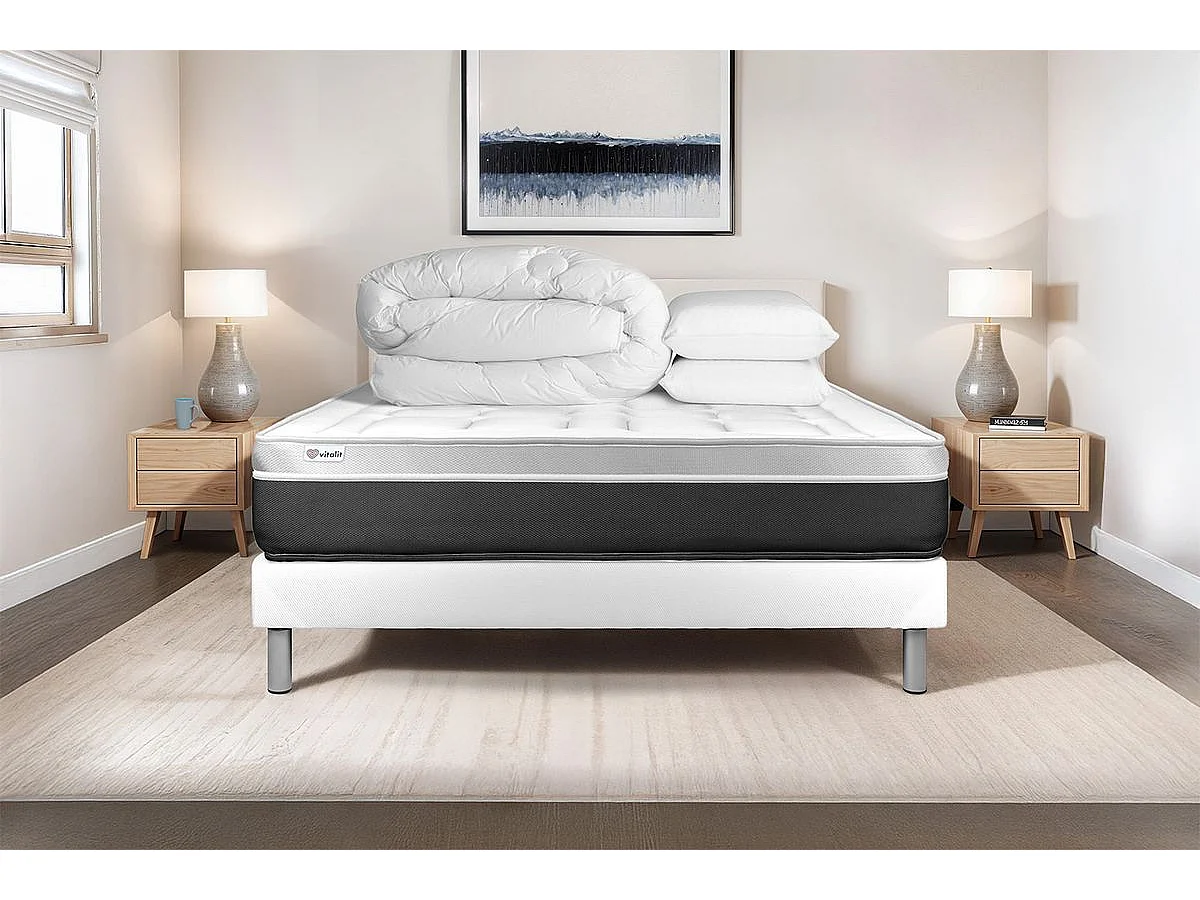 Pack prêt à dormir VITAL SOFT 180 x 200 cm sommier Kit blanc