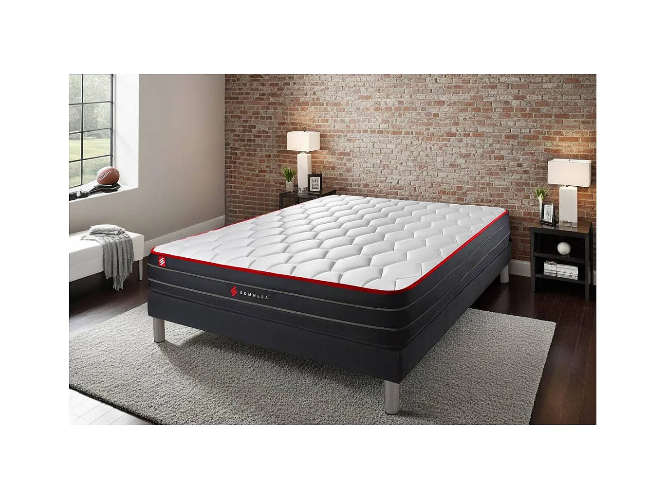 Ensemble 180x200 matelas BOOST ressorts ensachés et mémoire de forme + sommier kit noir