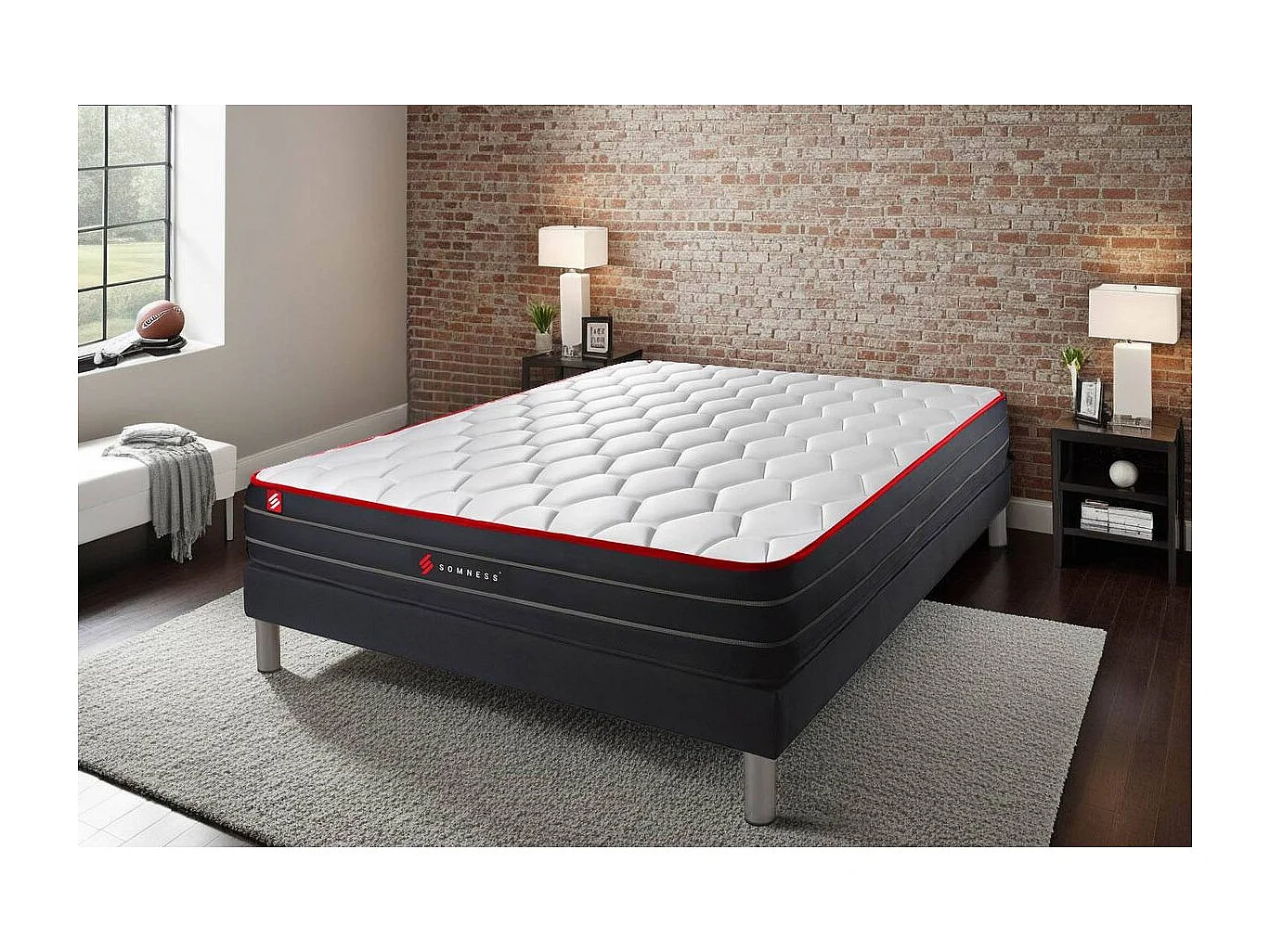Ensemble 180x200 matelas BOOST ressorts ensachés et mémoire de forme + sommier kit noir