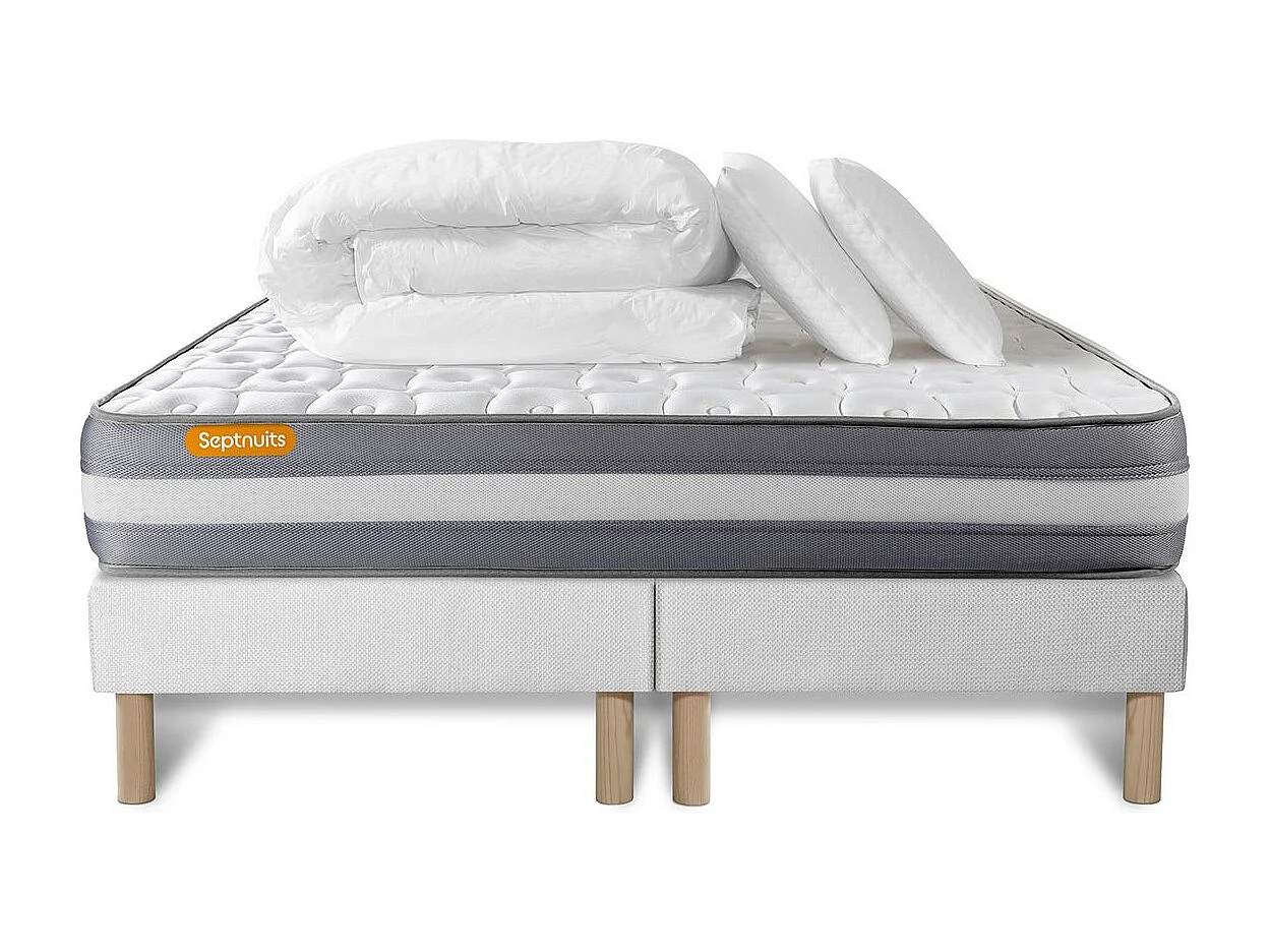 PACK matelas 160x200 + double sommier 80x200 Memo Plus Mémoire de forme 3 zones + 2 oreillers + couette