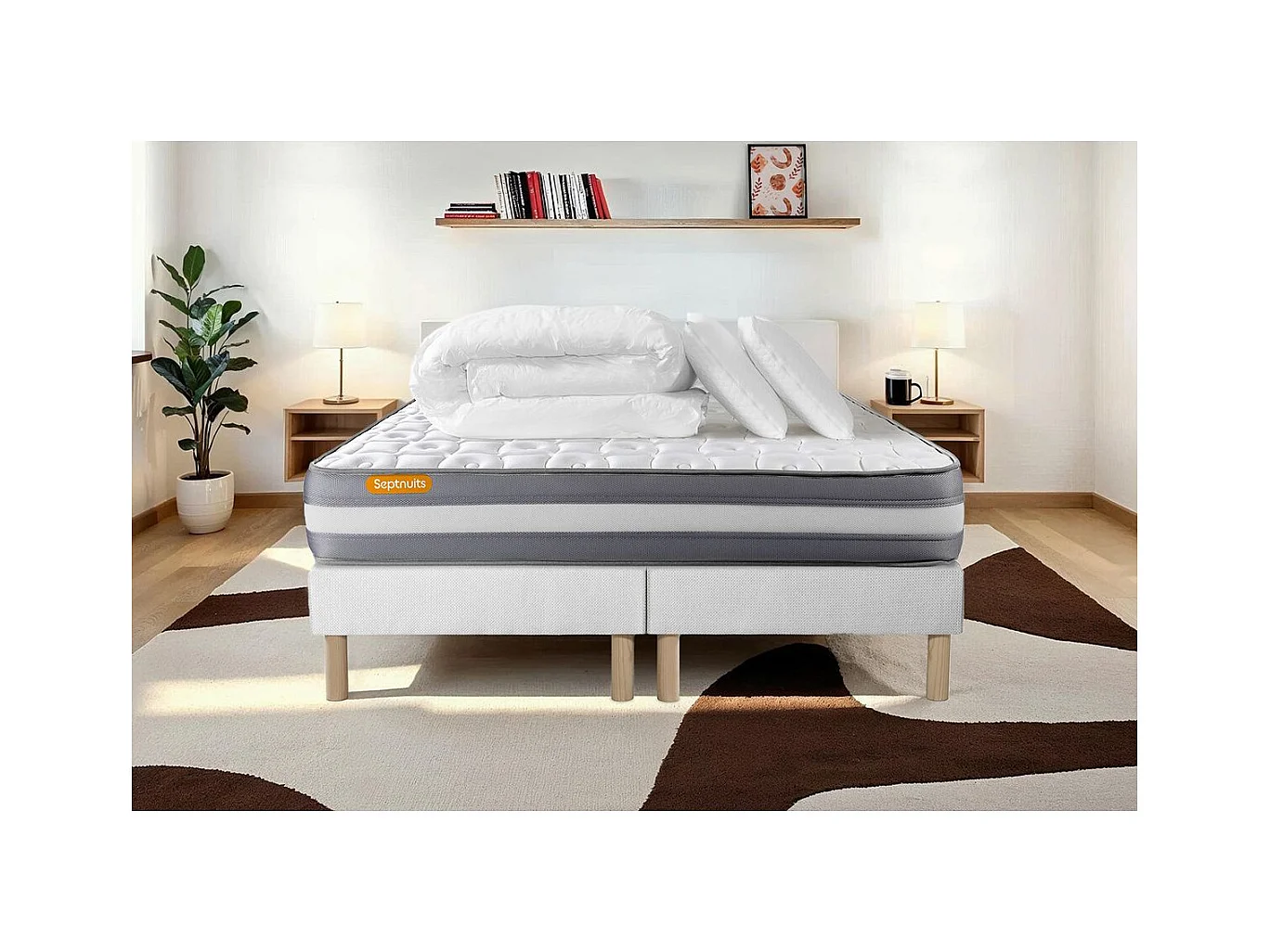 PACK matelas 160x200 + double sommier 80x200 Memo Plus Mémoire de forme 3 zones + 2 oreillers + couette
