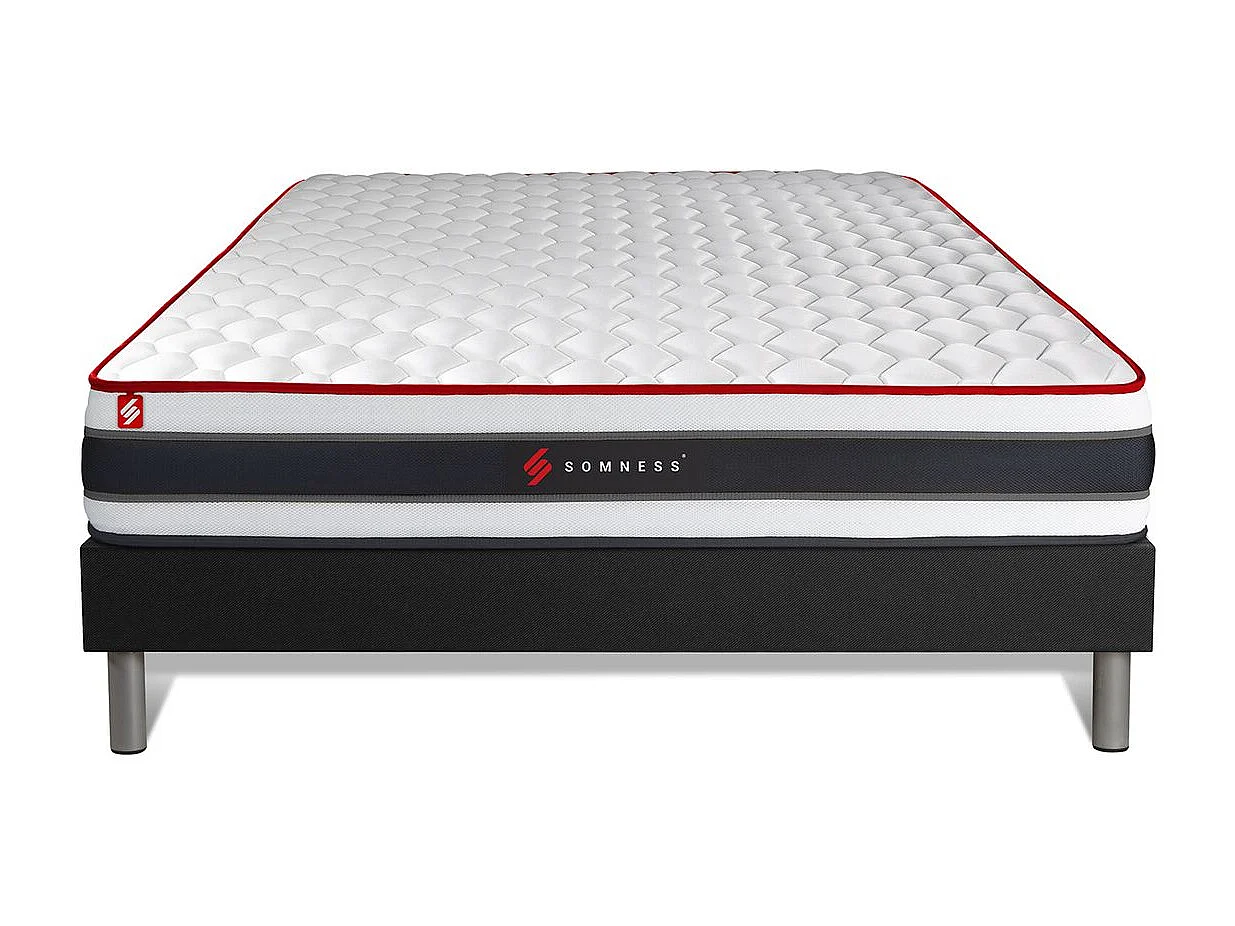 Ensemble 200x200 matelas ENERGY ressorts ensachés et mémoire de forme + sommier kit noir