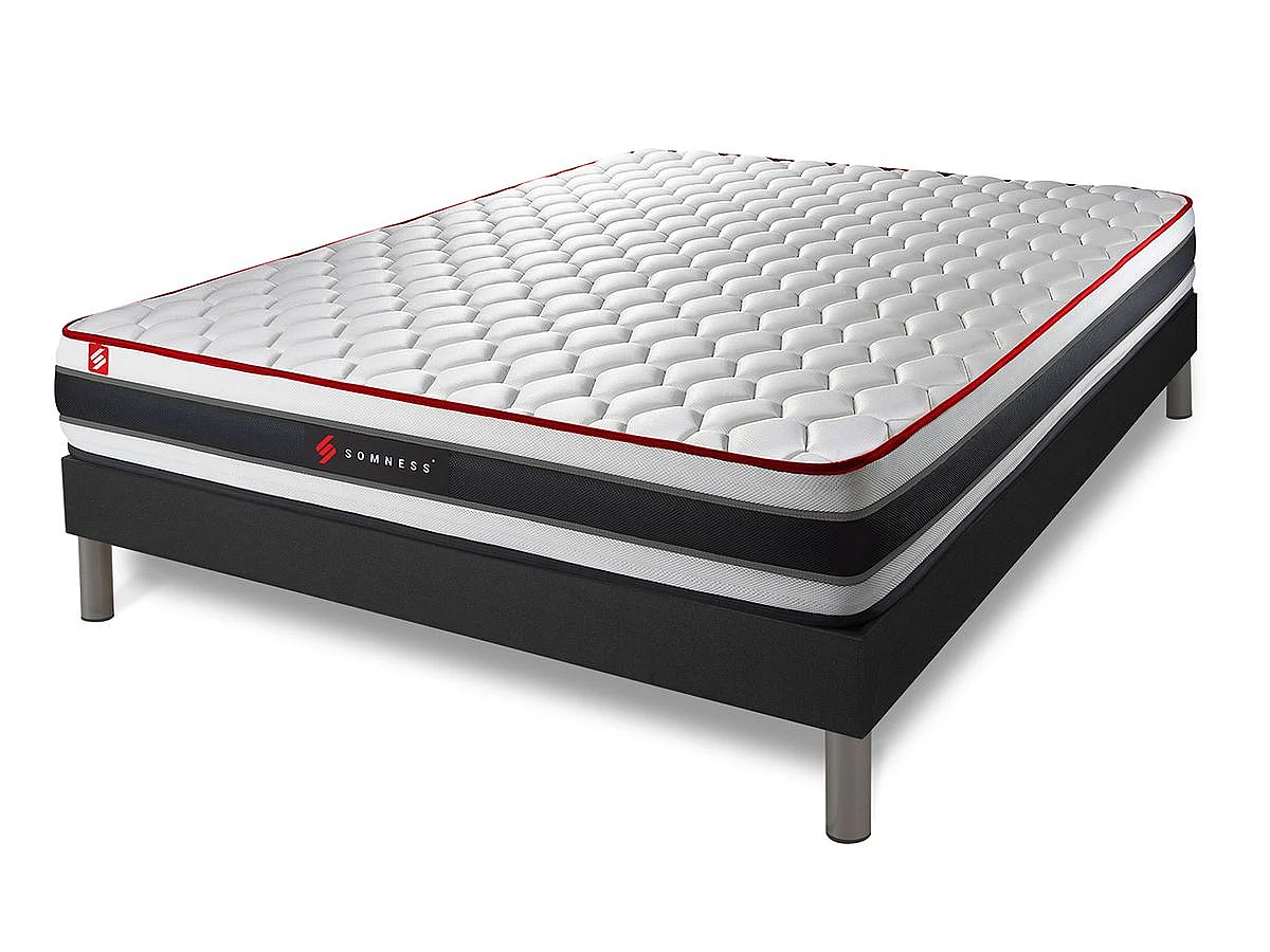 Ensemble 200x200 matelas ENERGY ressorts ensachés et mémoire de forme + sommier kit noir