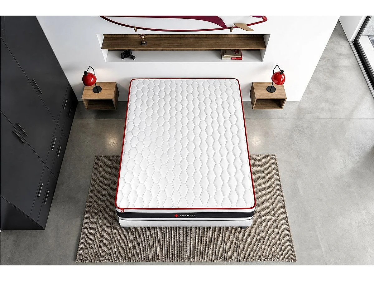 Ensemble 200x200 matelas ENERGY ressorts ensachés et mémoire de forme + sommier kit noir