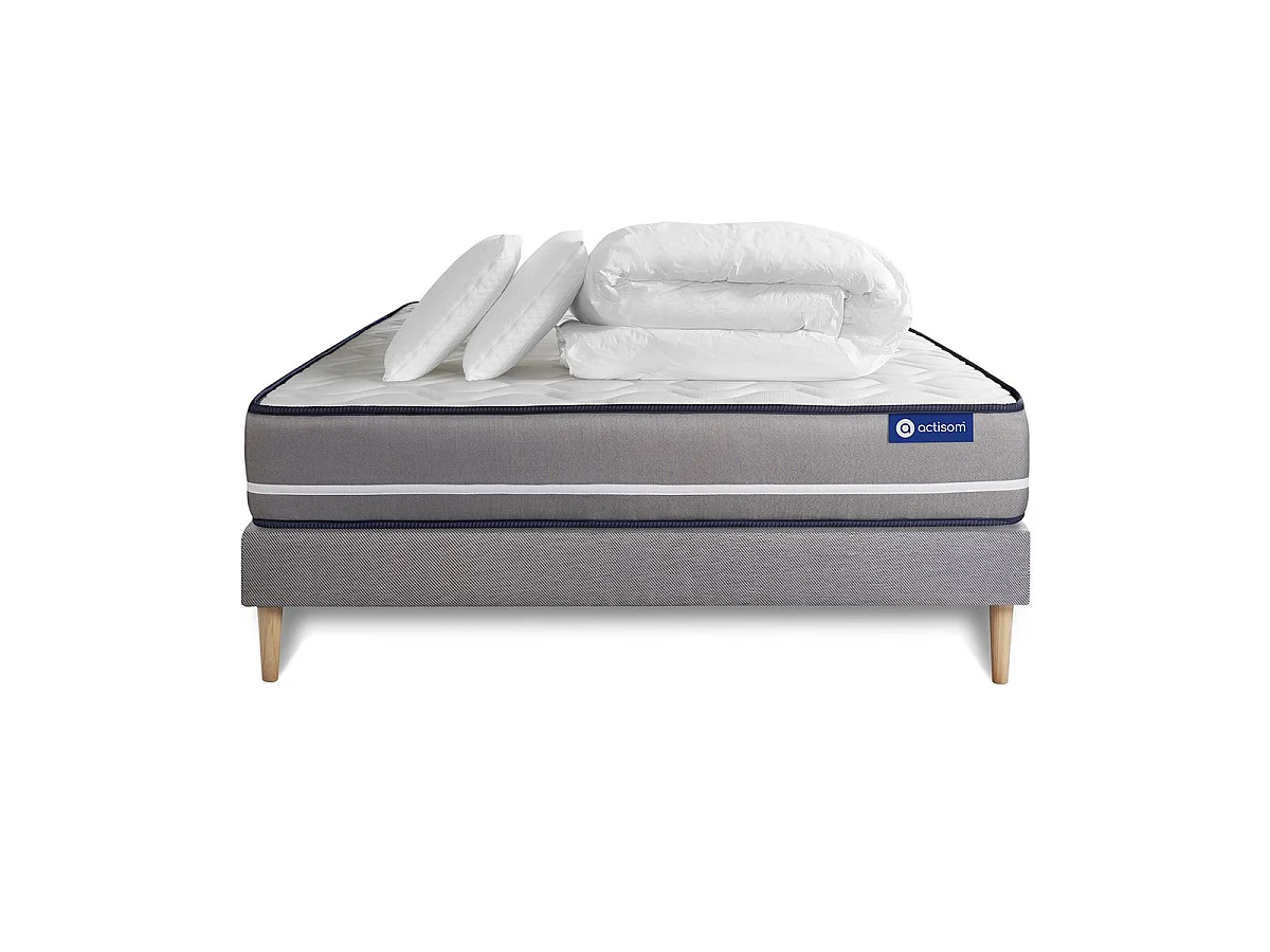 Compleet bedpakket - Matras 140x190 cm + Boxspring met lattenbodem (in kit) + 2 kussens + Dekbed - Actiflex Pur