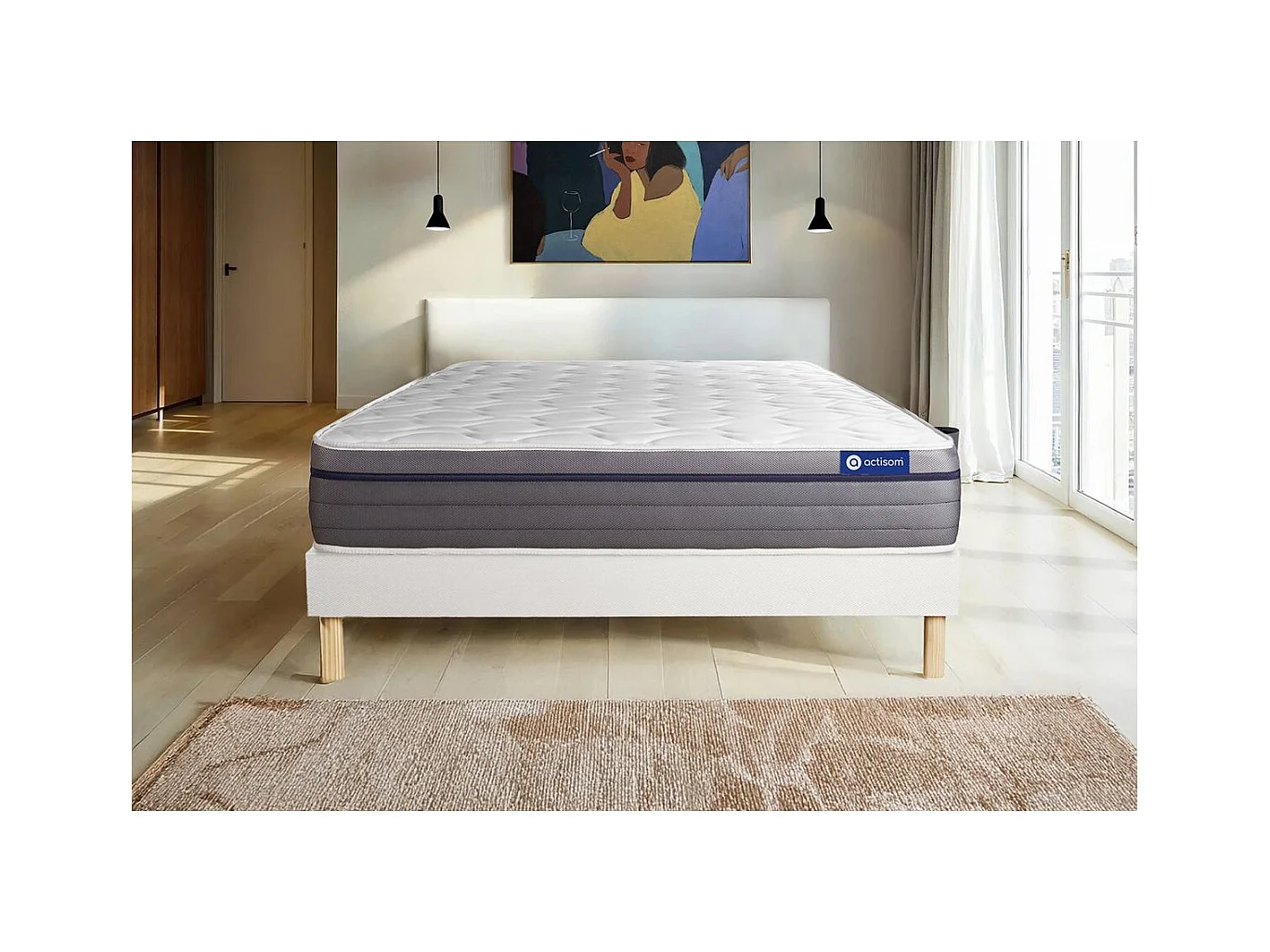 Ensemble matelas Mémoire de forme ACTIMEMO ZEN 160x200 Maxi épaisseur 7zones de confort + sommier KIT blanc