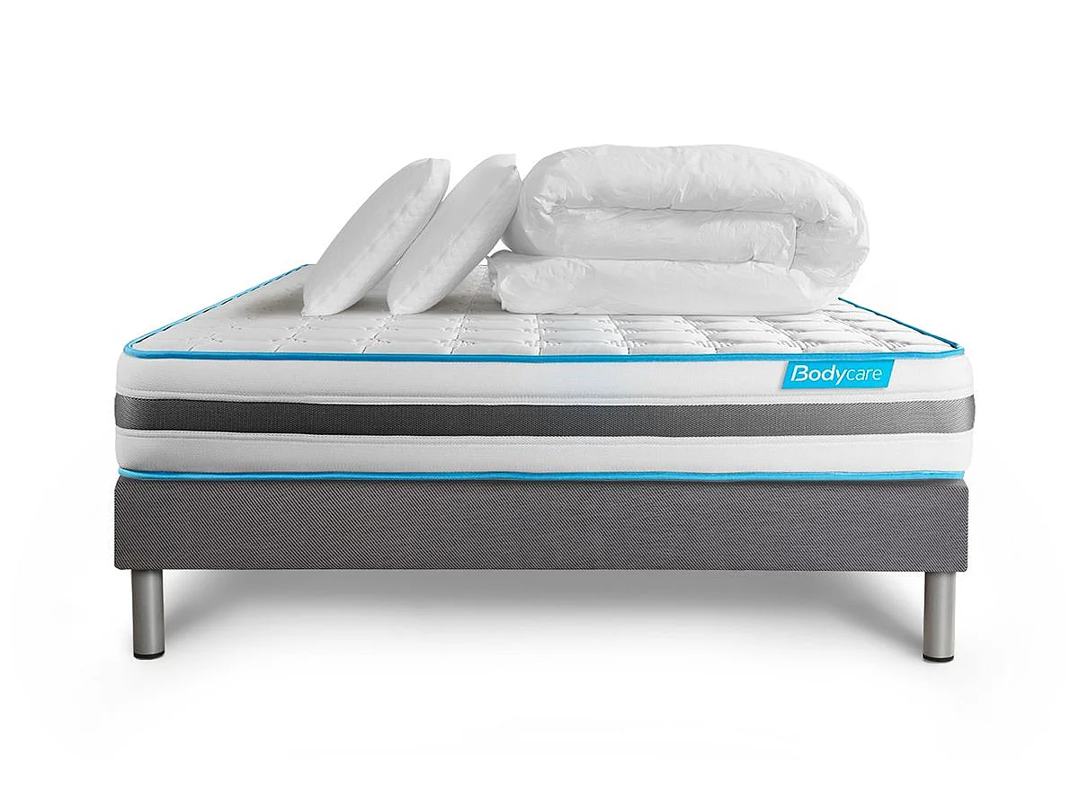 Pack 160x200 matelas BodyFlex + sommier kit gris + Couette 260x240cm + 2 oreillers 60x40cm