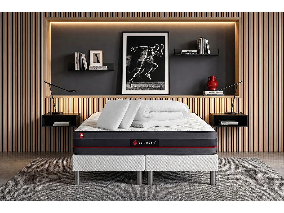 Pack matelas REGEN 180x200 + double sommiers blanc 90x200 + Couette + 2 oreillers
