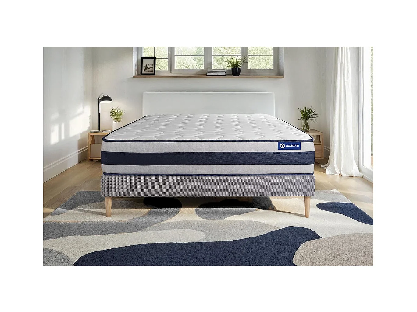 Ensemble matelas Mémoire de forme ACTIMEMO ERGO 200x200 cm Maxi épaisseur 5zones de confort + sommier KIT gris