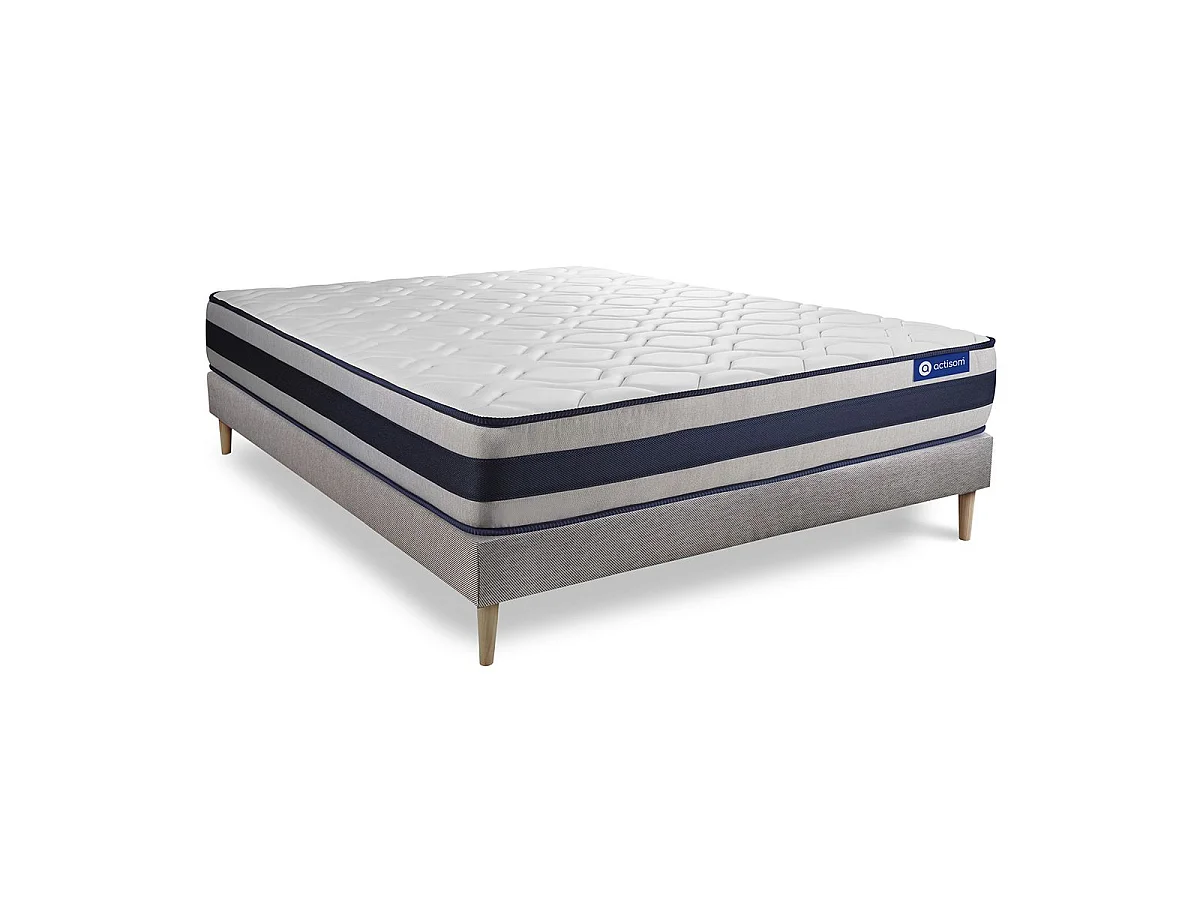 Ensemble matelas Mémoire de forme ACTIMEMO ERGO 200x200 cm Maxi épaisseur 5zones de confort + sommier KIT gris
