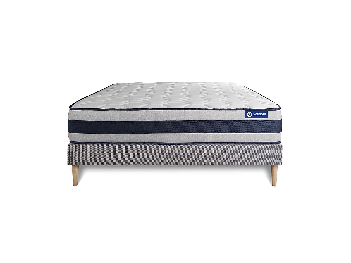 Ensemble matelas Mémoire de forme ACTIMEMO ERGO 200x200 cm Maxi épaisseur 5zones de confort + sommier KIT gris
