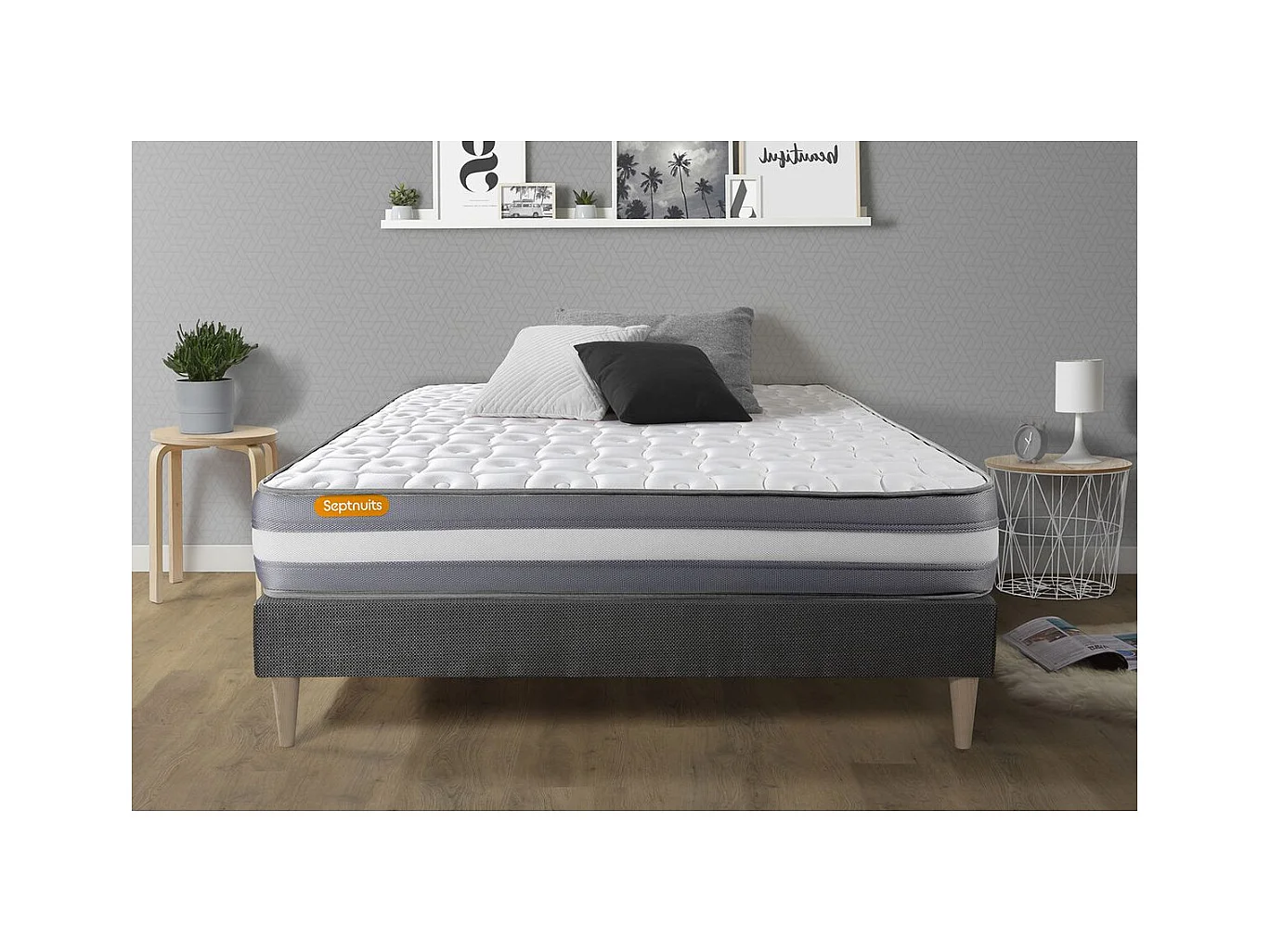 Matelas + sommier kit gris 160x200 Memo Plus Mémoire de forme