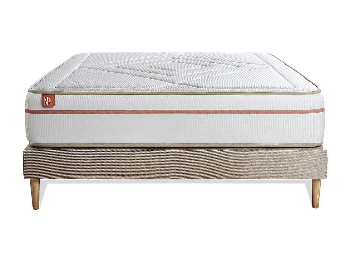 Ensemble LE PAISIBLE 140x190cm Mémoire de forme BioVisco - Ep. 24cm + sommier Beige