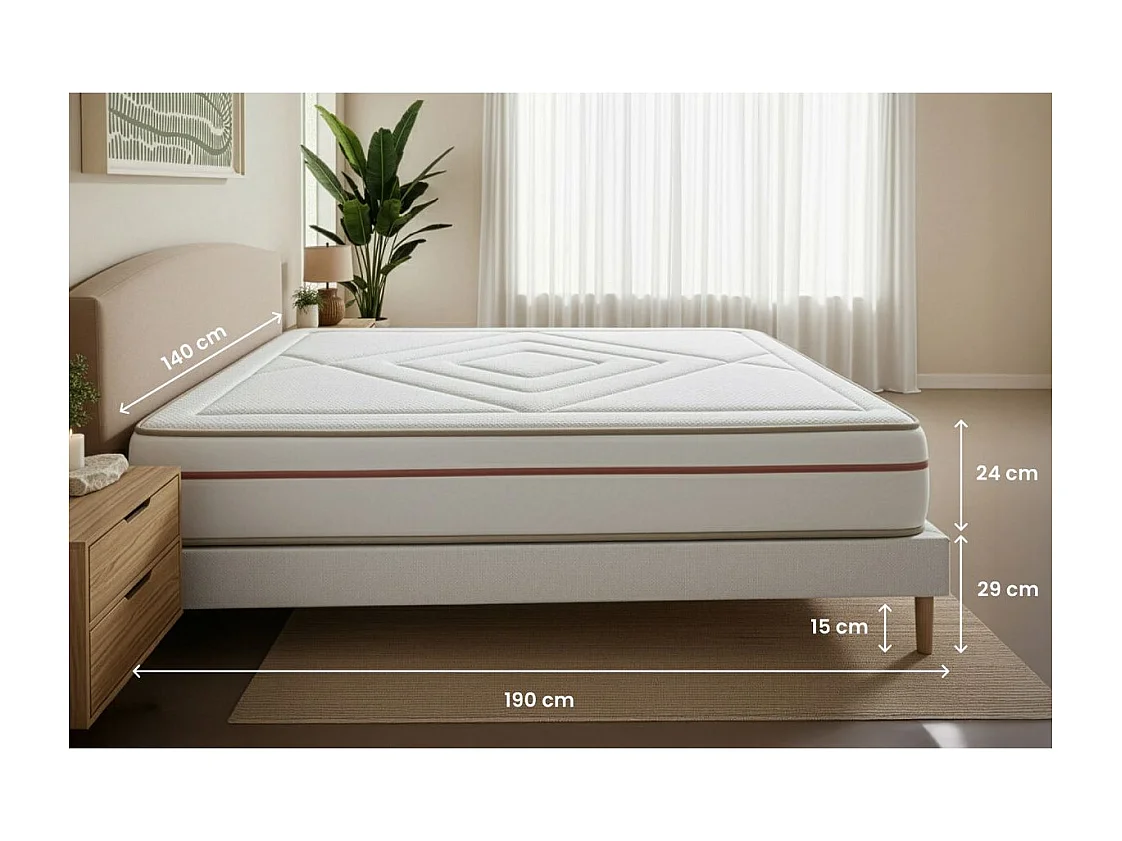 Ensemble LE PAISIBLE 140x190cm Mémoire de forme BioVisco - Ep. 24cm + sommier Beige