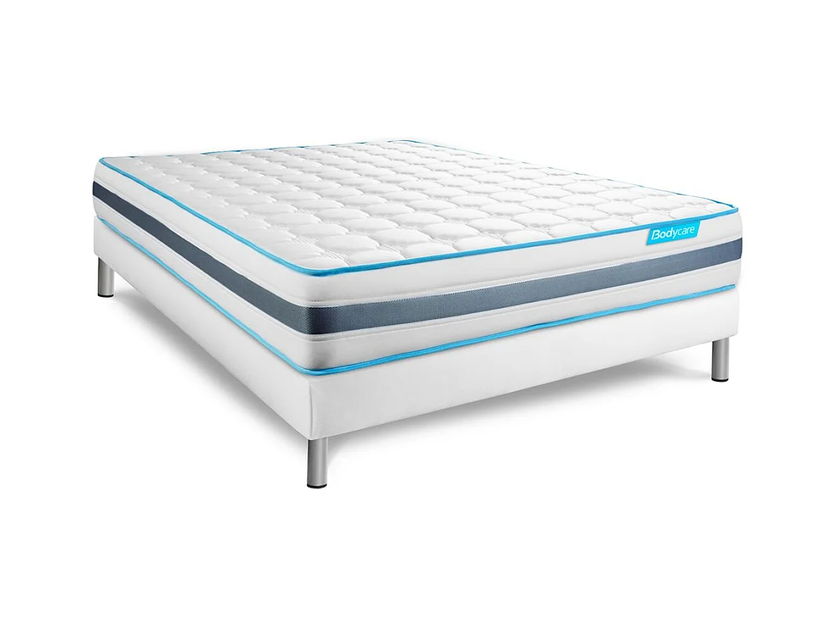Ensemble 140x190 matelas BodyFlex ressorts ensachés et mémoire de forme + sommier kit blanc