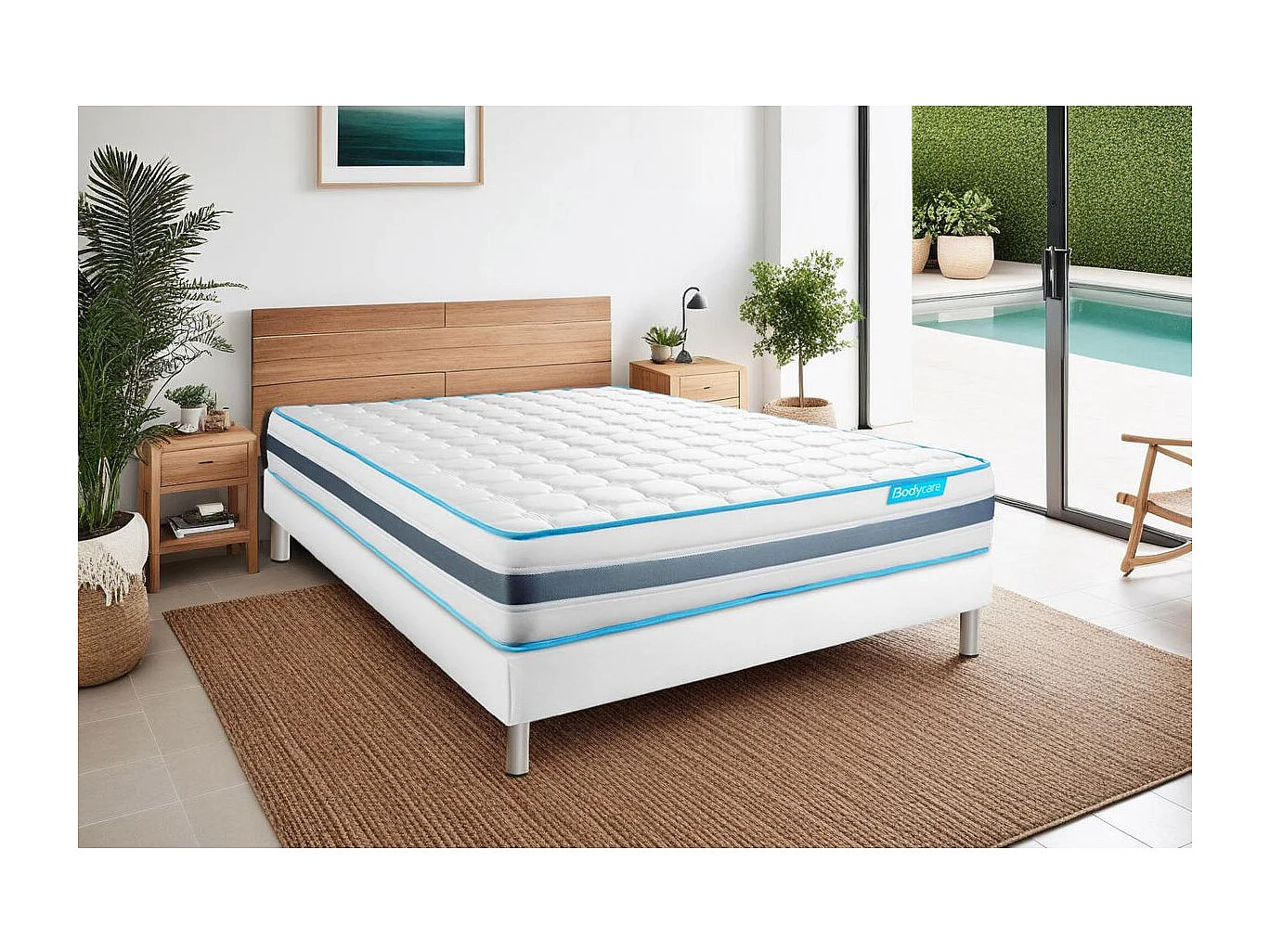 Ensemble 140x190 matelas BodyFlex ressorts ensachés et mémoire de forme + sommier kit blanc