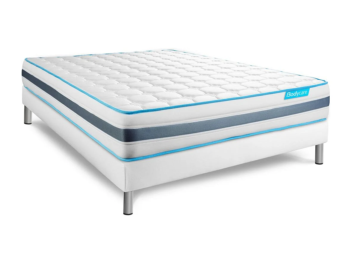 Ensemble 140x190 matelas BodyFlex ressorts ensachés et mémoire de forme + sommier kit blanc