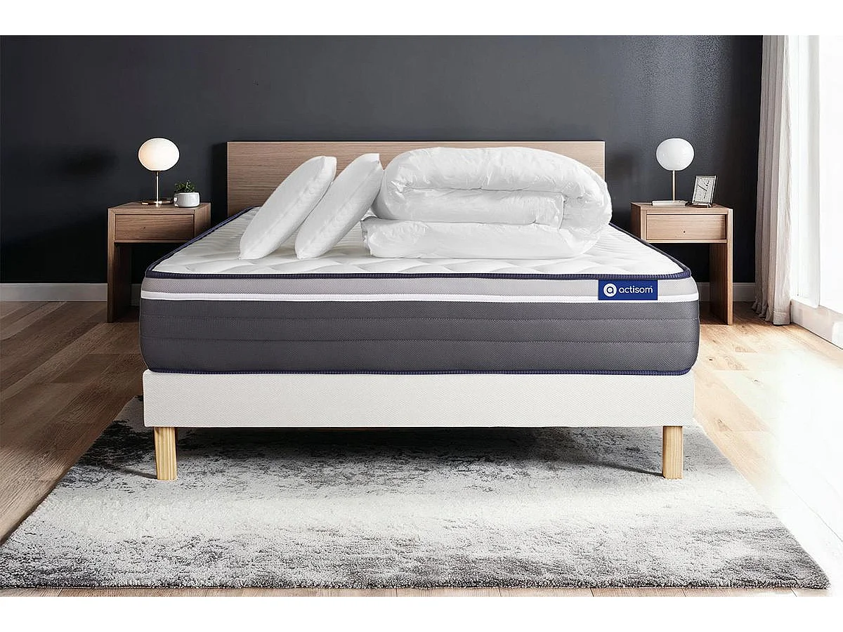 Pacchetto letto completo - Materasso 180x200cm + Box spring con doghe (in kit) + 2 cuscini + Piumino - Actiflex Plus