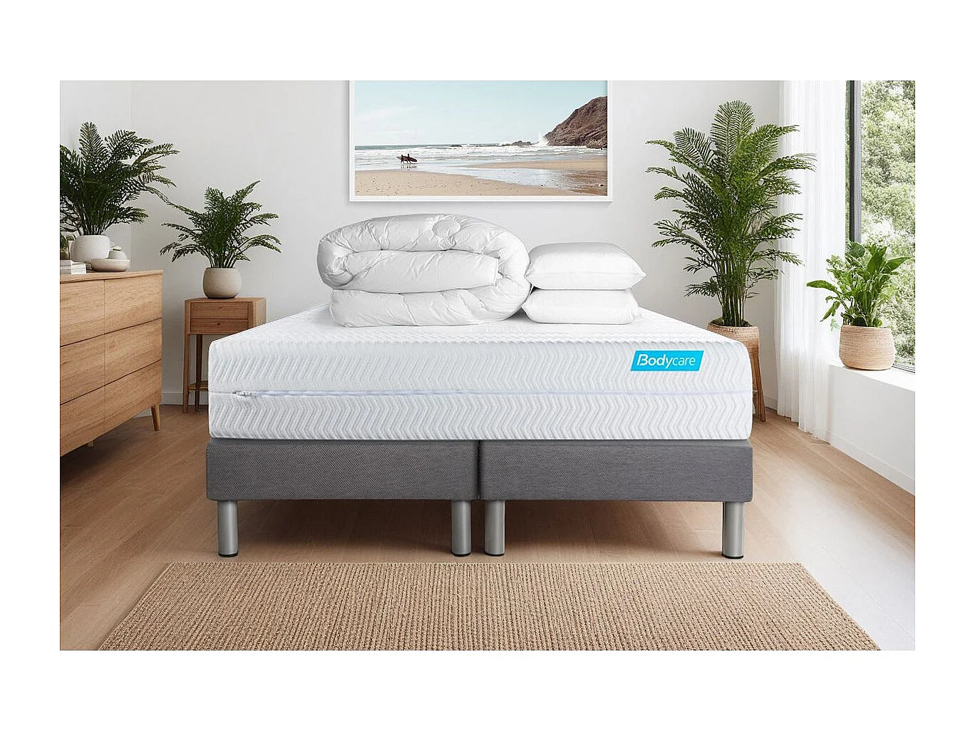 Pack BIOCARE 180x200 Mousse à mémoire de forme BIO 5 zones Maxi épaisseur + Couette + 2 oreillers