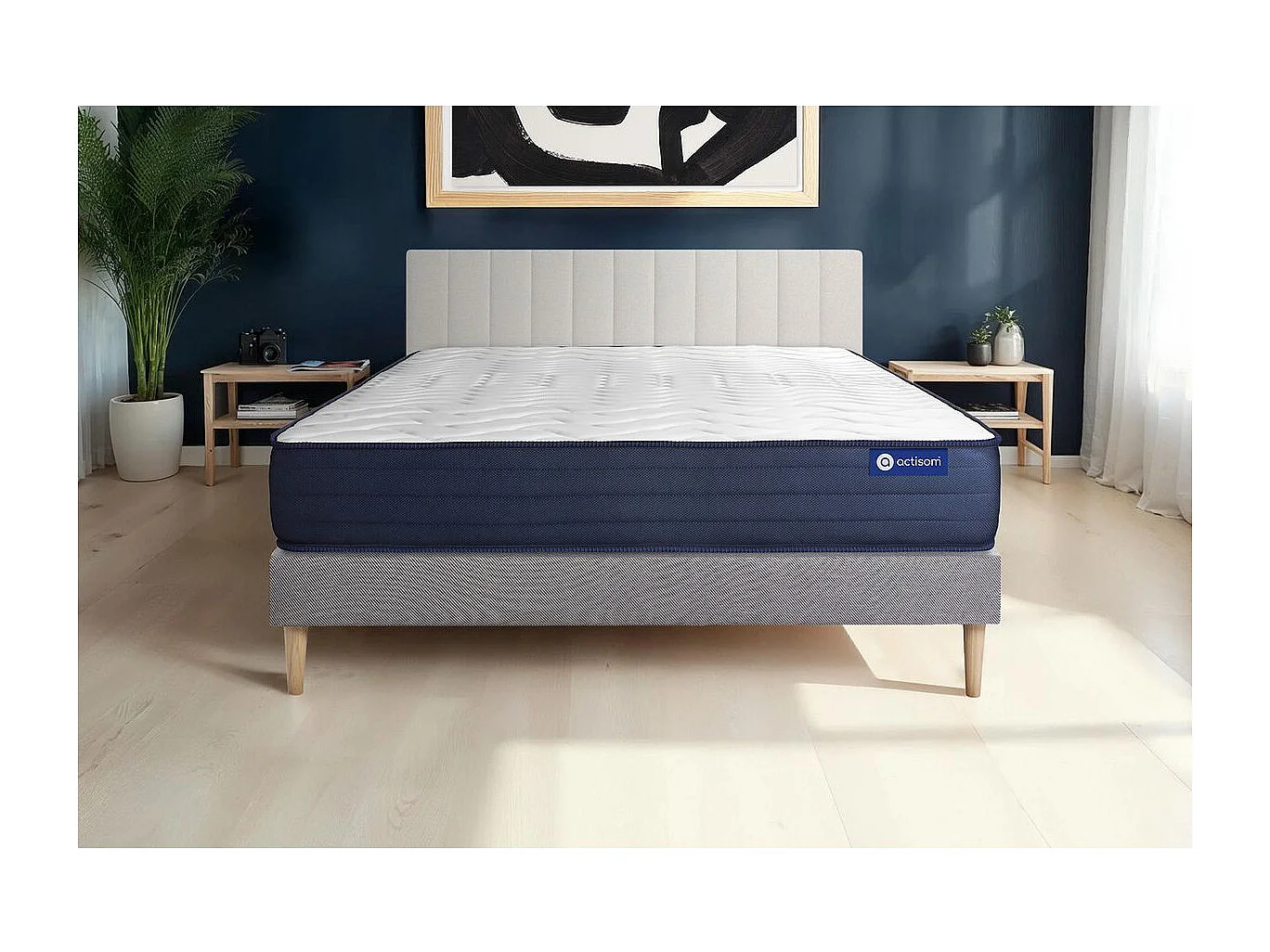 Lattenbodem en Actilatex life matras 90x200cm , matrasdikte : 22 cm , latex en traagschuim , zeer stevig, 5 comfortzones