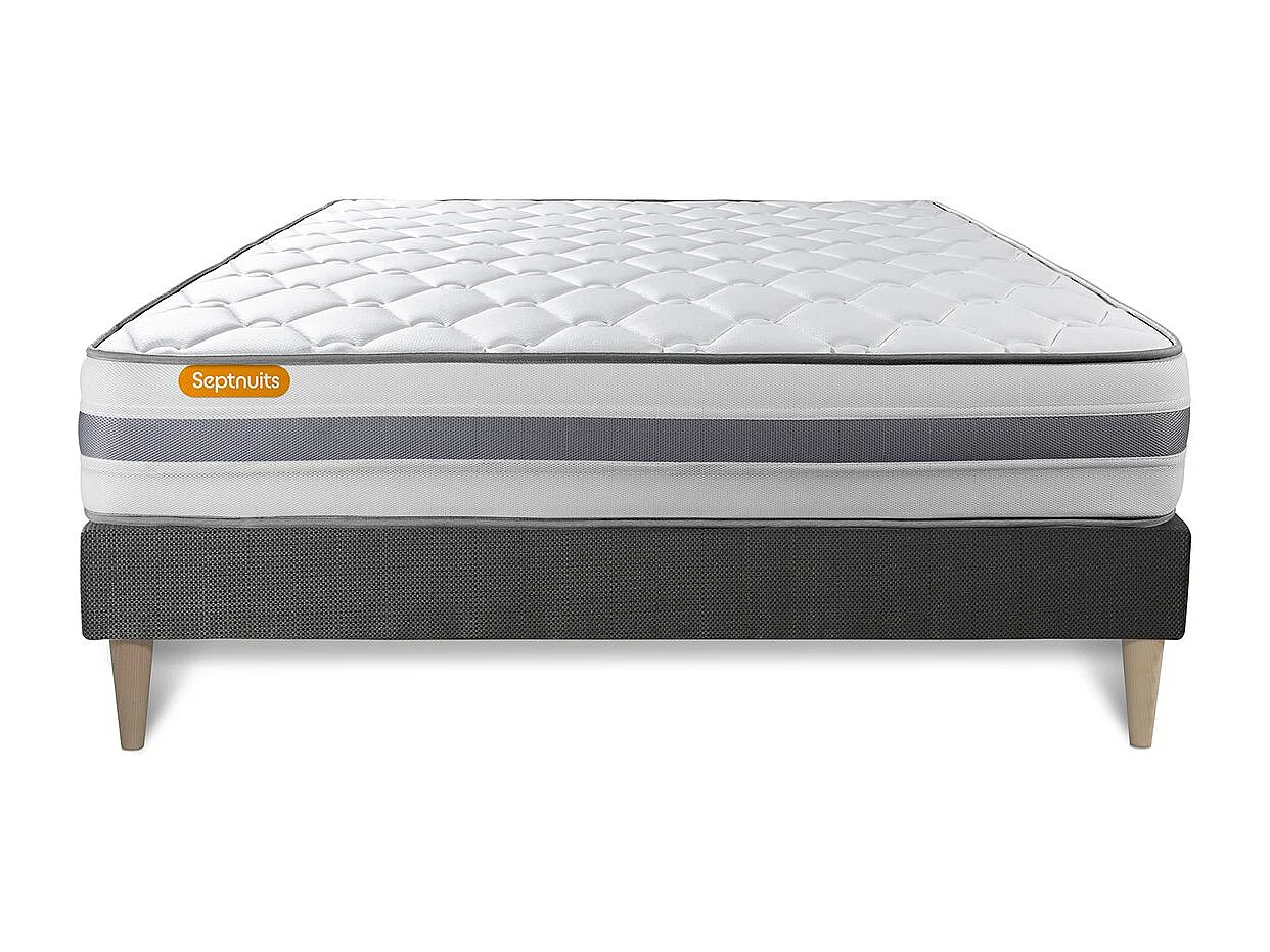 Matelas + sommier kit gris 140x200 Memo Spring Ressorts ensachés MAXI épaisseur