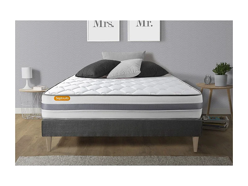 Matelas + sommier kit gris 140x200 Memo Spring Ressorts ensachés MAXI épaisseur
