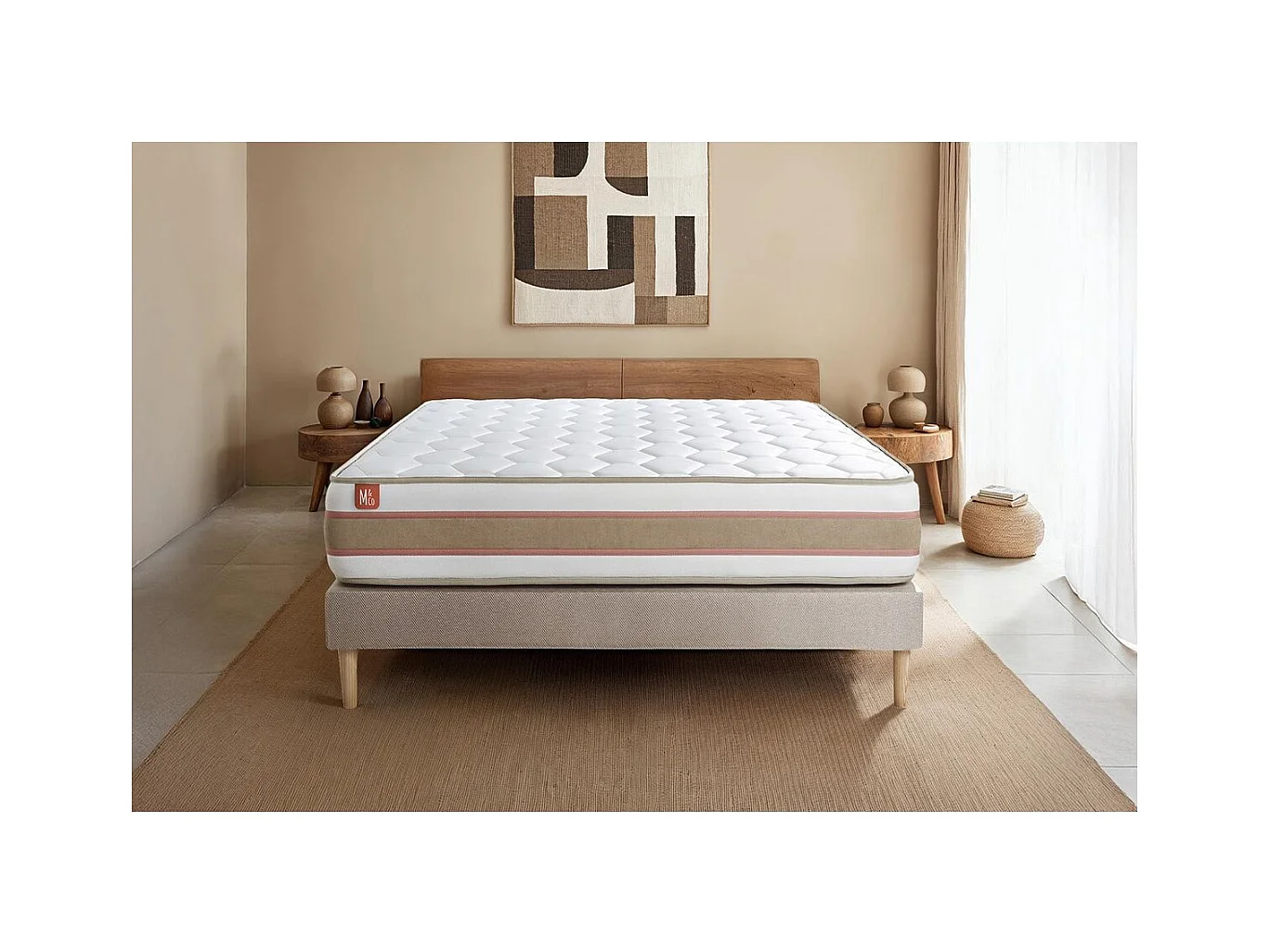 Ensemble LE DÉLICAT 140x200cm Ressorts ensachés + Mémoire de forme 5 zones de confort - Ep. 26cm + sommier kit Beige