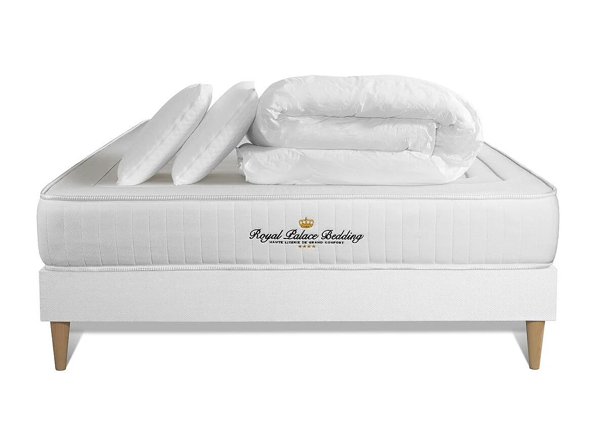 Pack prêt à dormir 180x200 matelas LANCASTER ressorts ensachés et mémoire de forme + sommier kit blanc