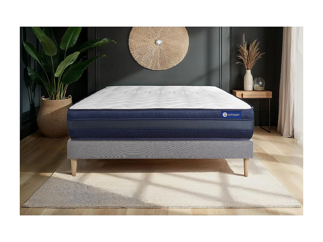 Ensemble matelas ACTIFLEX TECH 140x200 Mémoire de forme Maxi épaisseur 5zones de confort + sommier KIT gris