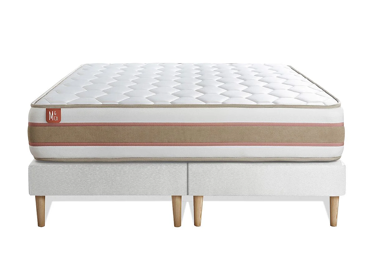 Pack prêt à dormir matelas LE DÉLICAT 200x200 Ressorts ensachés et Mémoire de forme + double sommiers Blanc