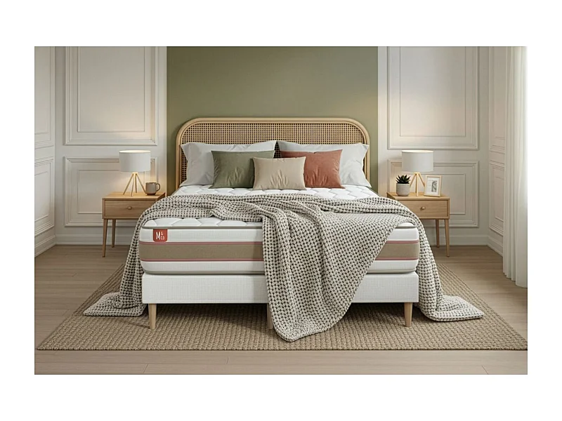 Pack prêt à dormir matelas LE DÉLICAT 200x200 Ressorts ensachés et Mémoire de forme + double sommiers Blanc