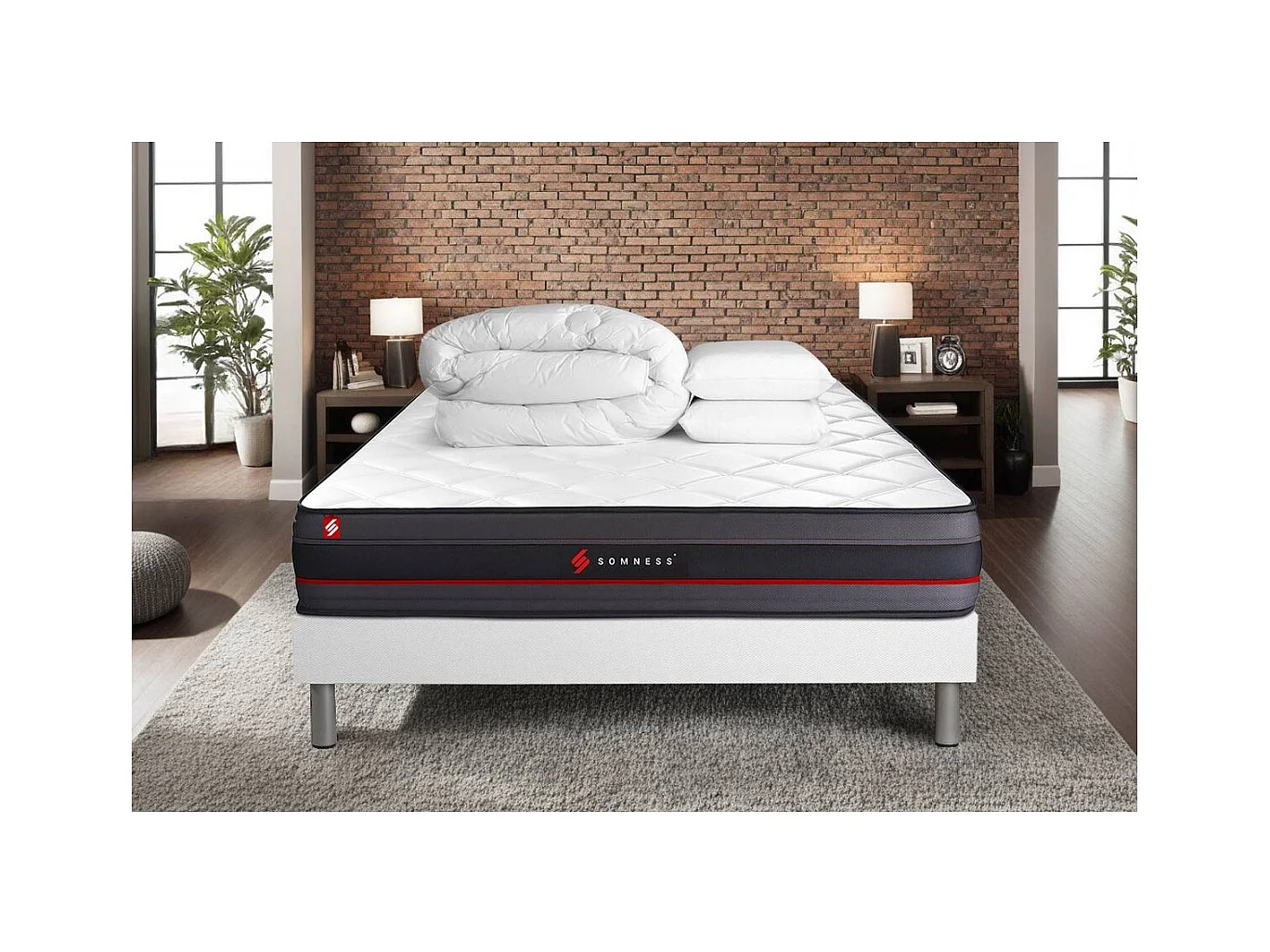Pack matelas REGEN 160x200 + sommier blanc + Couette + 2 oreillers