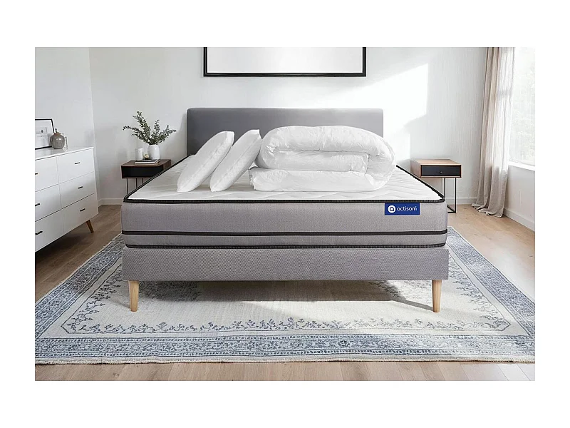 Pacchetto letto completo - Materasso 160x200cm + Box spring con doghe (kit) + 2 cuscini + Piumino - Actiflex Night