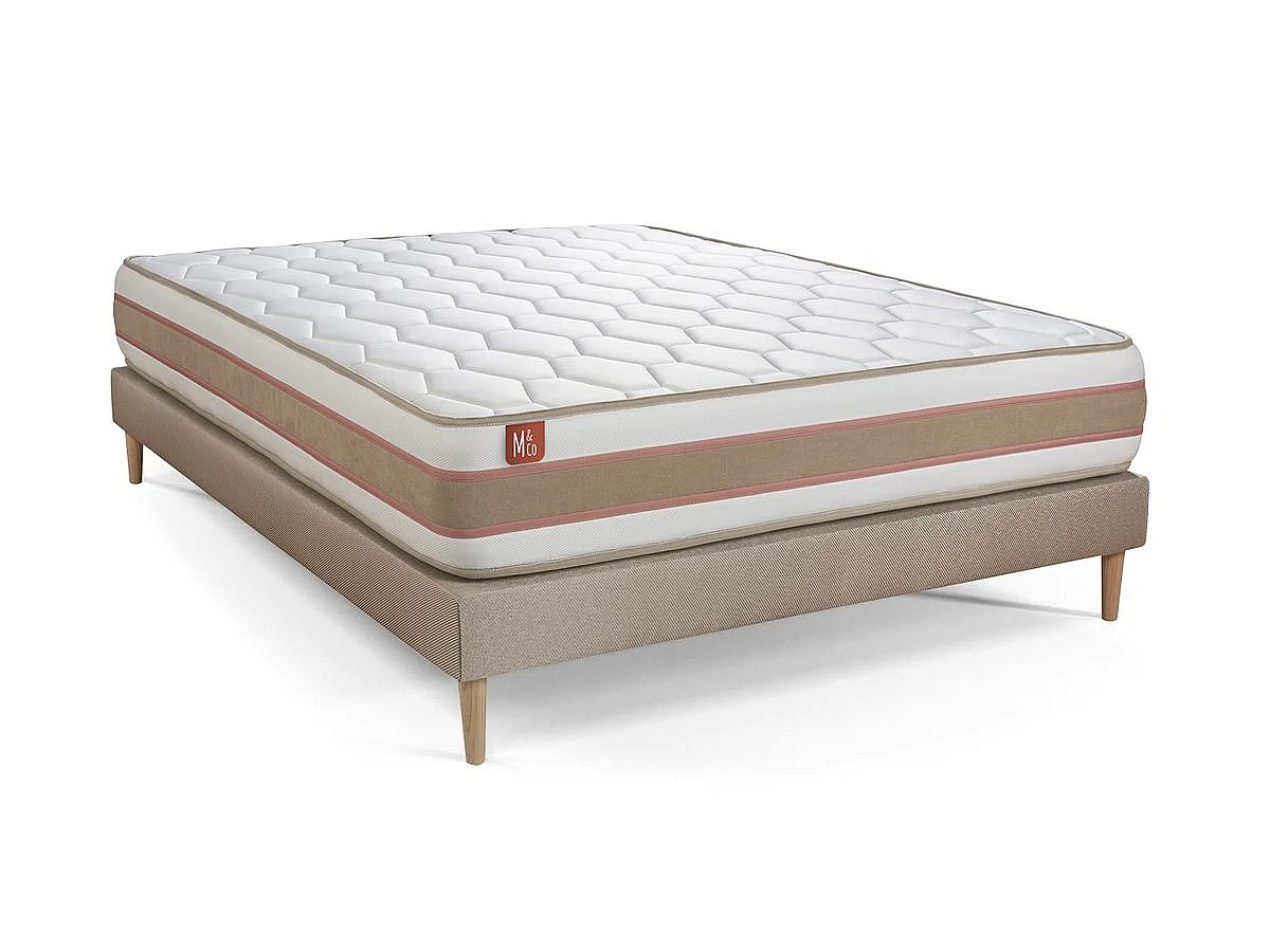 Pack prêt à dormir matelas LE DÉLICAT 200x200cm Ressorts ensachés + Mémoire de forme + sommier kit Beige