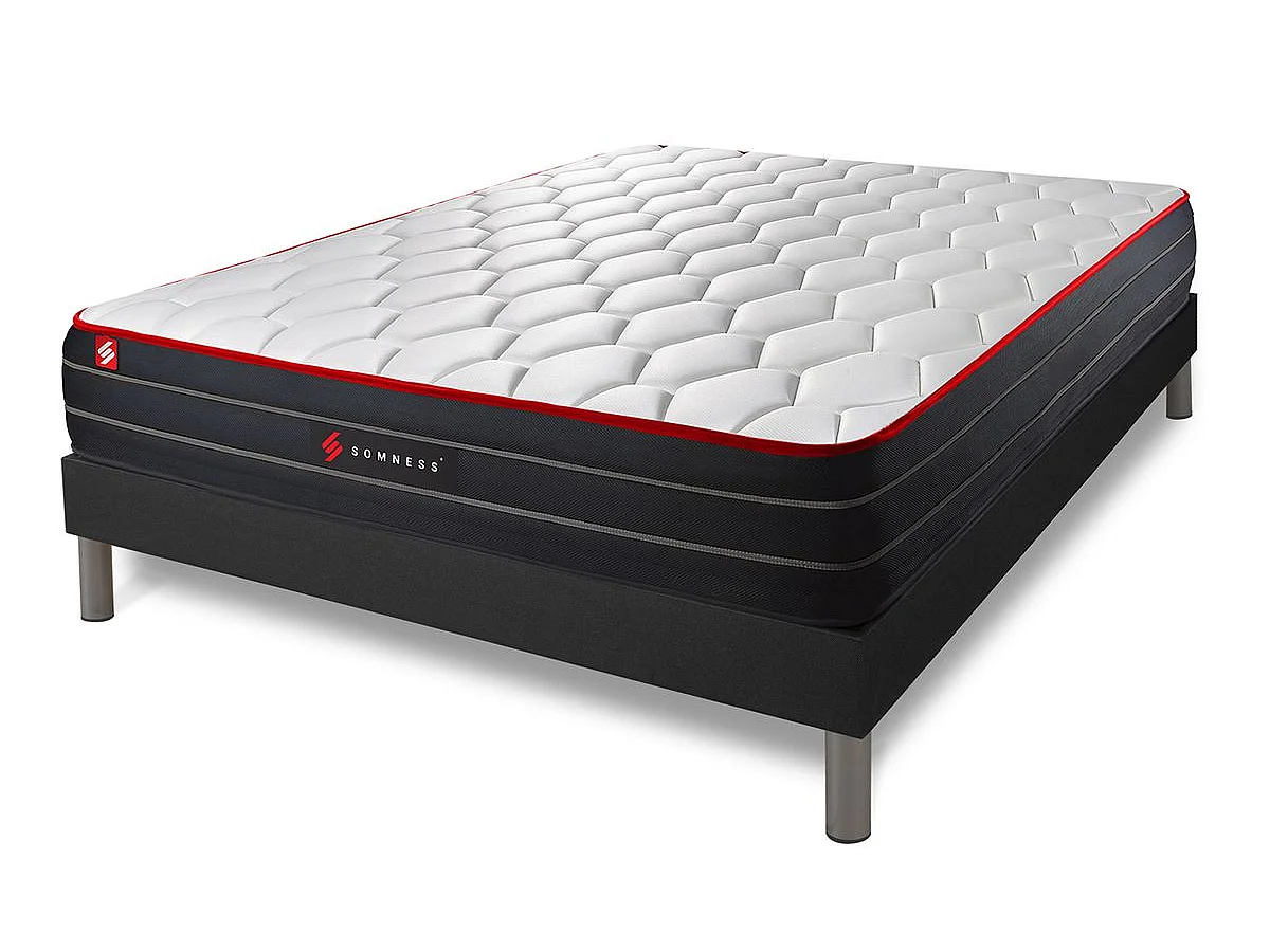 Ensemble 160x200 matelas BOOST ressorts ensachés et mémoire de forme + sommier kit noir