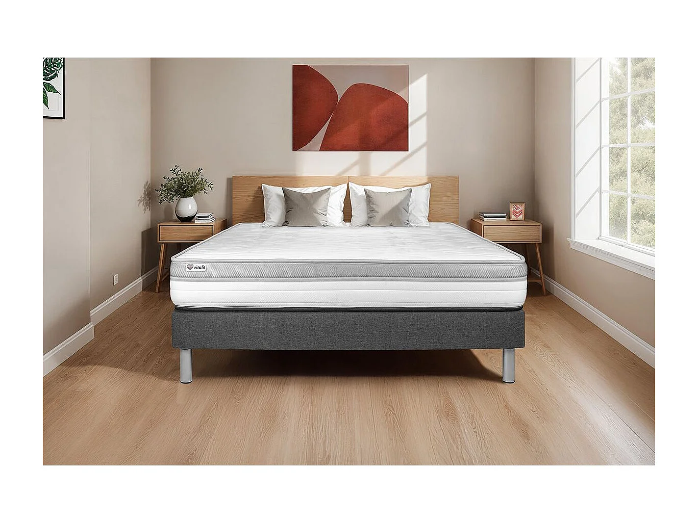 Ensemble VITAL RELAX 140 x 190 cm sommier Kit gris.