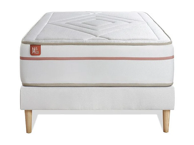 Ensemble LE PAISIBLE 90x190cm Mémoire de forme BioVisco - Ep. 24cm + sommier kit Blanc