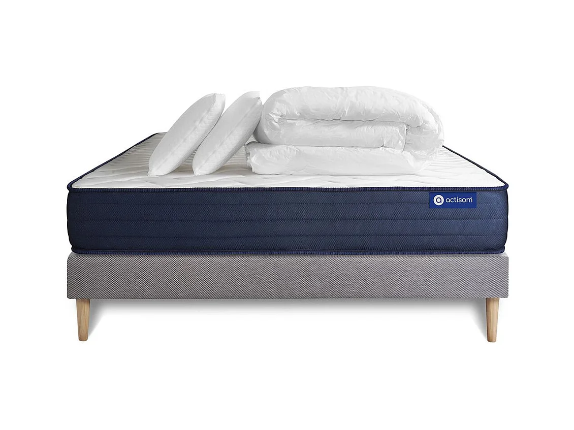 Pacchetto letto completo - Materasso 200x200cm + Box spring con doghe (kit) + 2 cuscini + Piumino - Actilatex Life