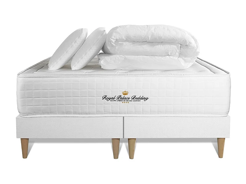 Pack matelas à mémoire de forme maxi épaisseur Buckingham 160x200cm + double sommier 80x200 cm + 2 oreillers + 1 couette