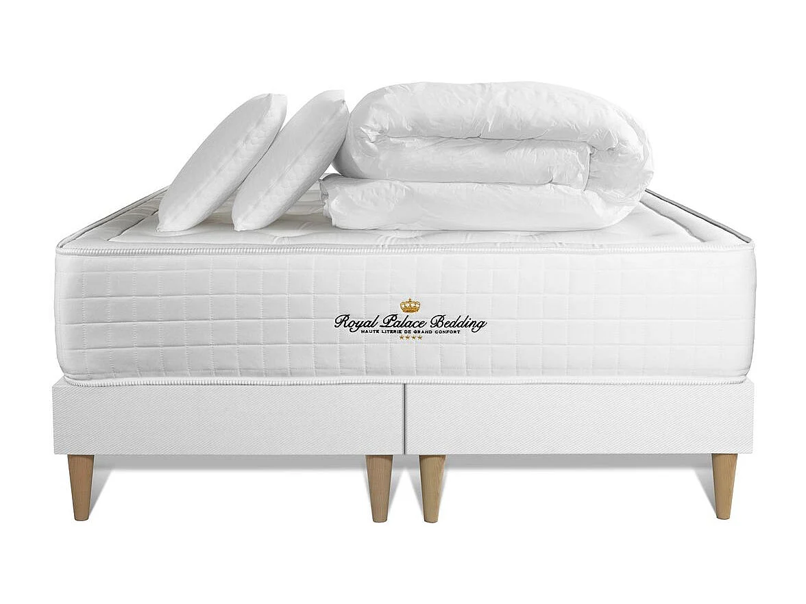 Pack matelas à mémoire de forme maxi épaisseur Buckingham 160x200cm + double sommier 80x200 cm + 2 oreillers + 1 couette